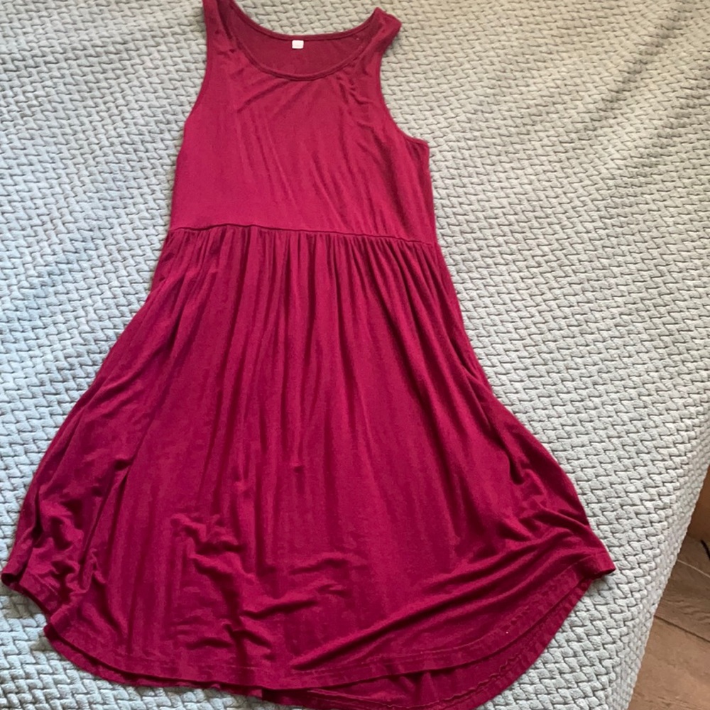 Red knee length dress with pockets
